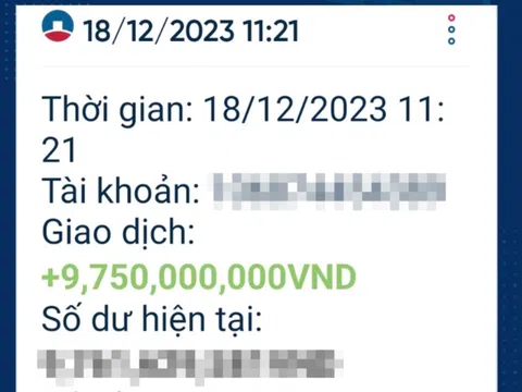 Bất ngờ nhận được gần 10 tỷ đồng, chủ tài khoản hốt hoảng trình báo công an